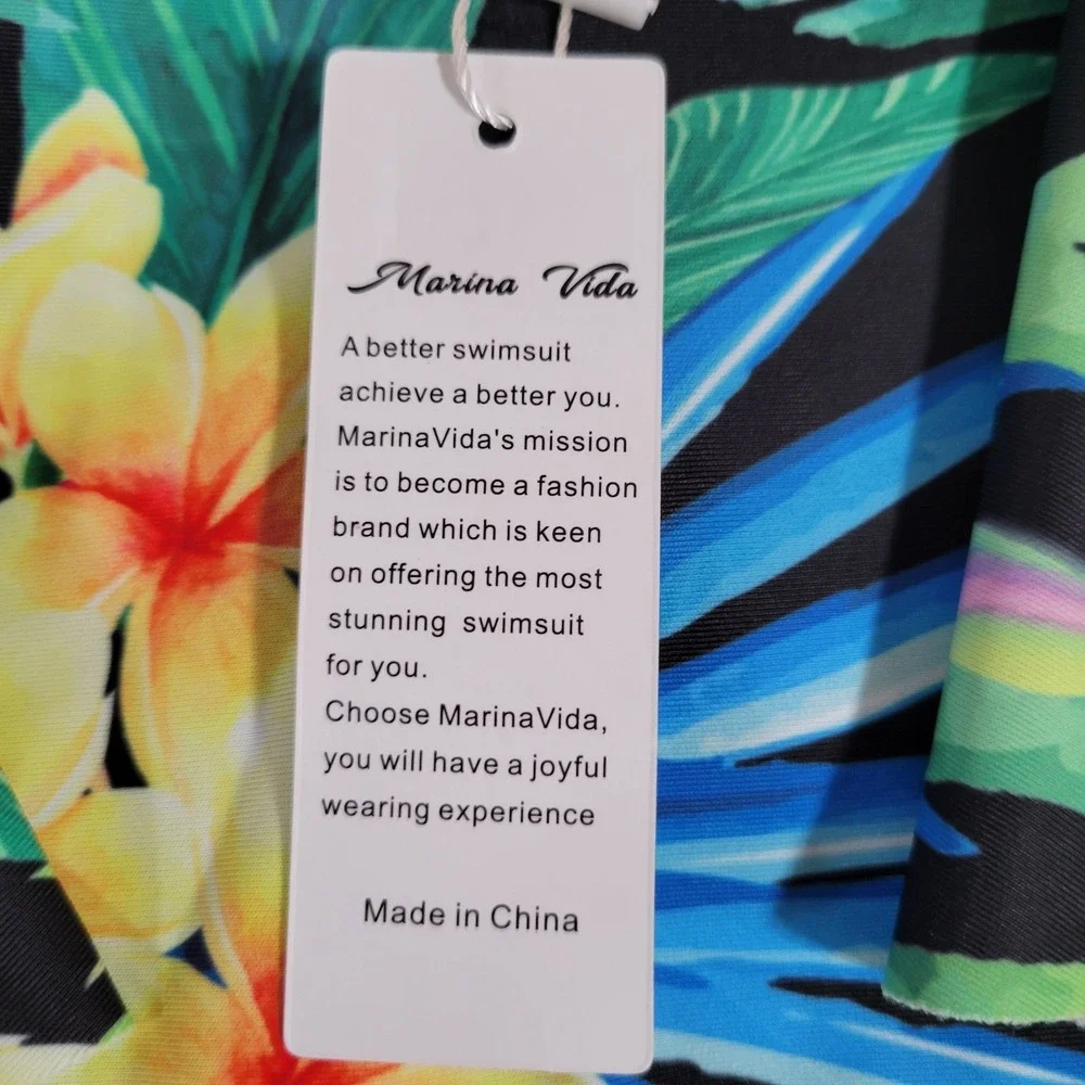 Marina Vida Women's One Piece NEW NWT Swimsuit Sz L Swimwear Floral Ruffle 1986